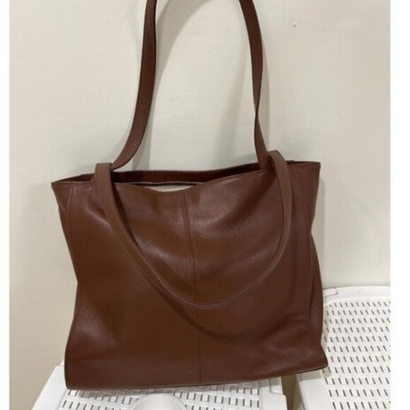 🆕Women Coffee Genuine Leather Work Leather Shoulder Laptop Compartment Handbag